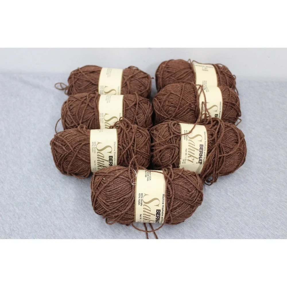 Bernat Yarn 1.75oz Brown Saluki Random Mahogany Acrylic Nylon 7 Skeins